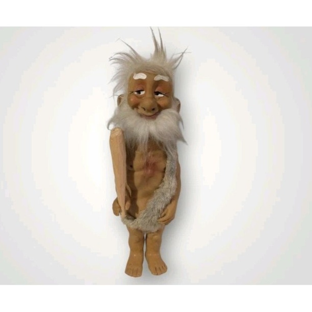 Caveman Doll Troll Sarco Mop Pets Old Man Figure White Hair Beard Beard Vtg 8"